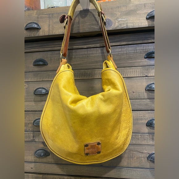 Axtel’s Yellow Distressed Leather Hobo - Picture 1 of 11